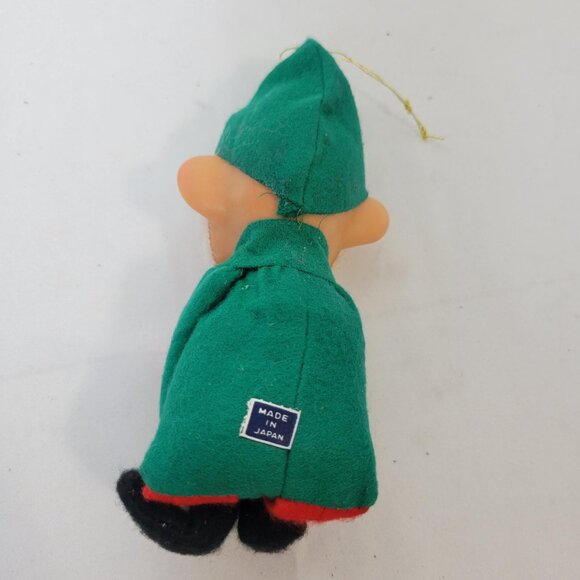 Vintage Green Red Christmas Knee Hugger Elf Japan Christmas Ornament Rubber Face - Picture 7 of 7